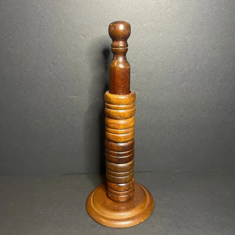 Vintage Retro Price Import Set of 5 Wooden Napkin Holder Rings & Stand 9.75" - Picture 6 of 8